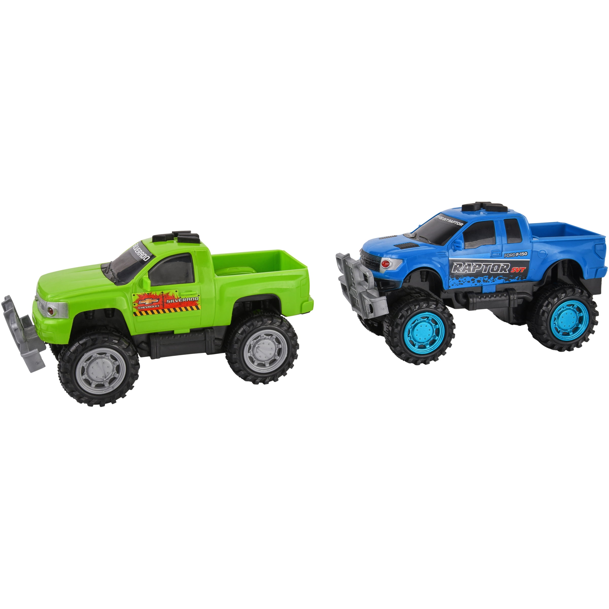 Kid Connection Friction Powered Fast Trucks 2Pack, Blue & Green