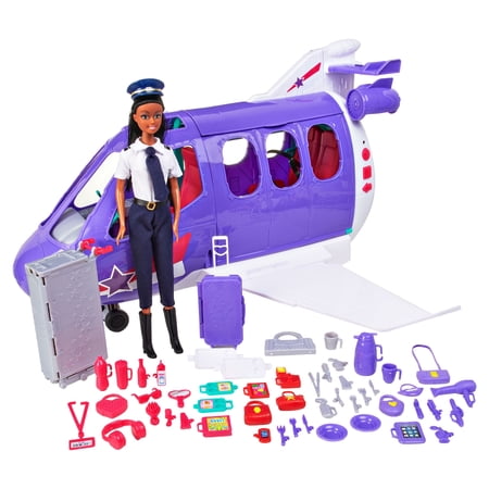 Kid Connection Jet Plane & Pilot Play Set, Dark Skin Tone, 54 Pieces