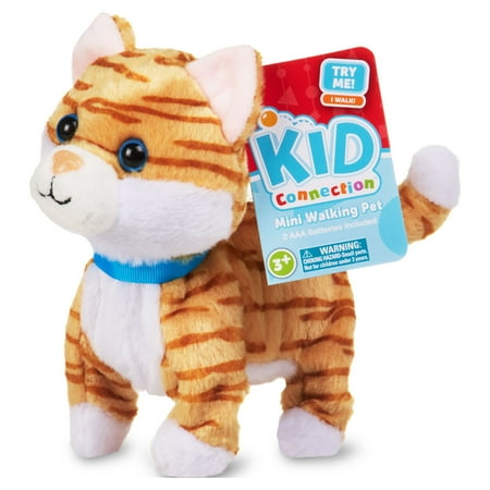Kid Connection Miniature Electronic Walking Pet Orange Striped Cat, 6in Height, Toddler Plush Toys