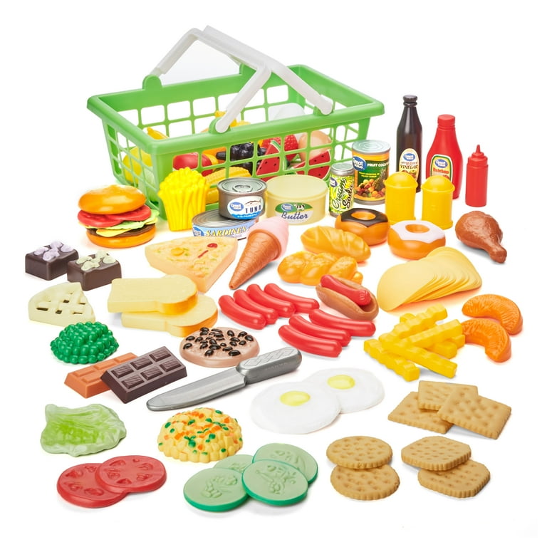 Kid Connection Play Food Set, 100 Pieces with Shopping Basket