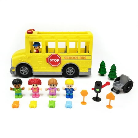 Kid Connection School Bus Play Set with Lights and Sounds, 5 Figures, (16 Pieces) Ages 3+