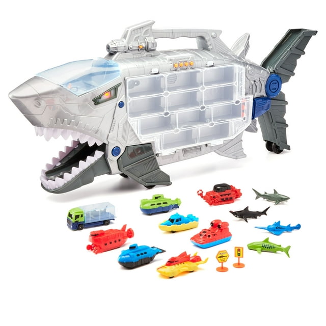 Kid Connection Shark Figure and Vehicle Transporter Play Set, 18 Pieces
