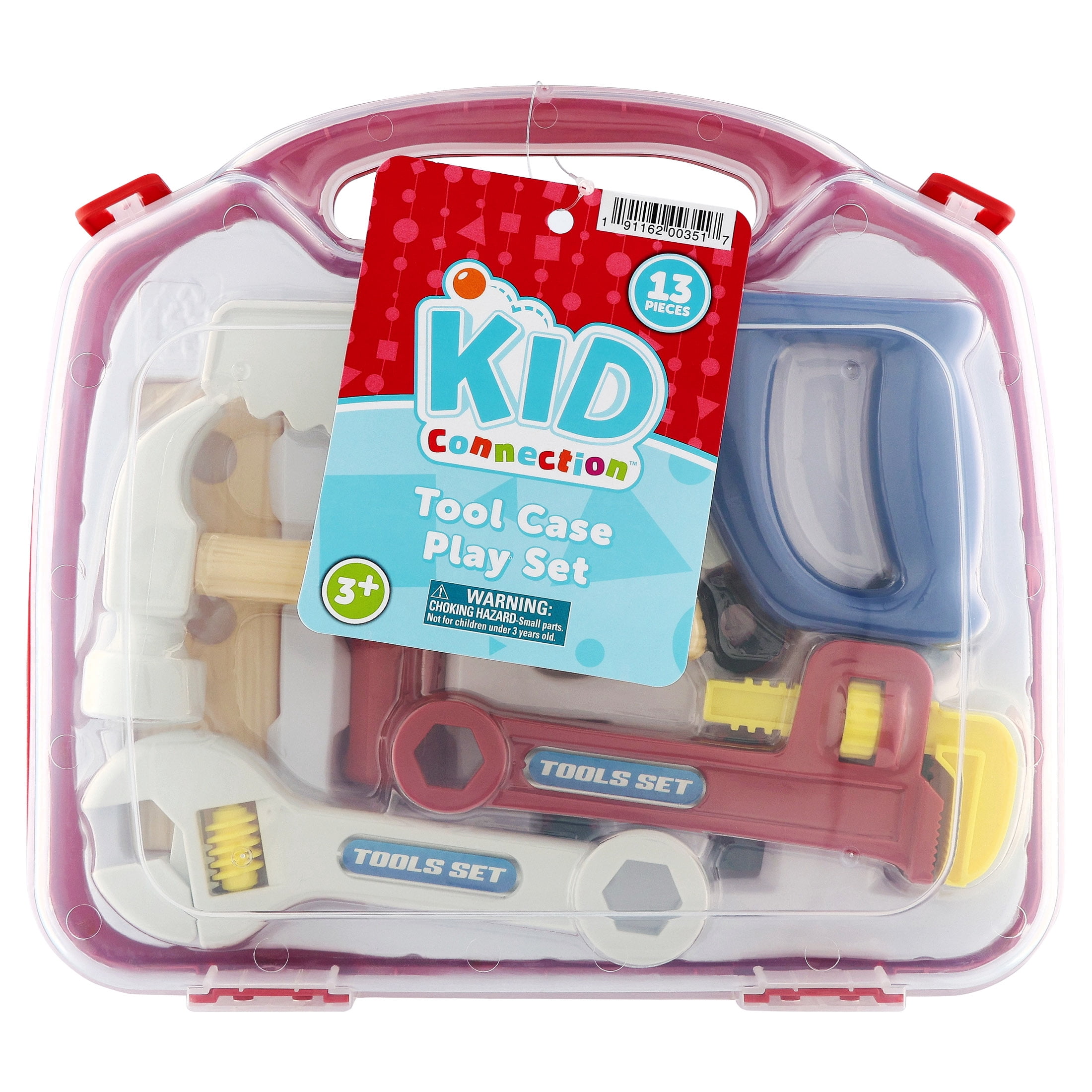 Kid Connection Tools Carry Case Play Set - 9 Piece Play Tool Construction Children Pretend Play Kit
