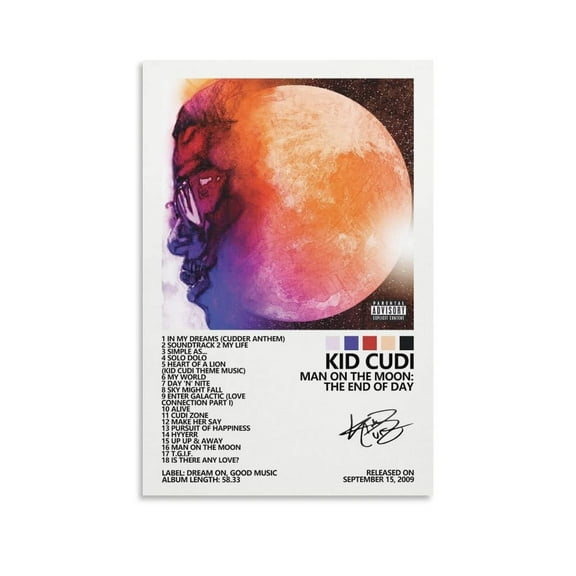 Kid Cudi Poster Man On The Moon Album Cover Poster for Room Aesthetic Canvas Wall Art Bedroom Docor