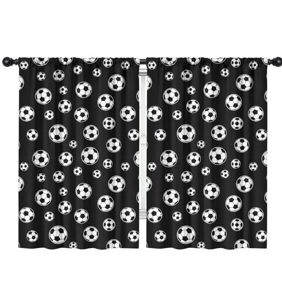 Kid Curtains,Soccer and Dot Black Pattern Kid Insulated Curtains Set Of 2,Bedroom Essentials,Toddler Room Decor 42"x63"