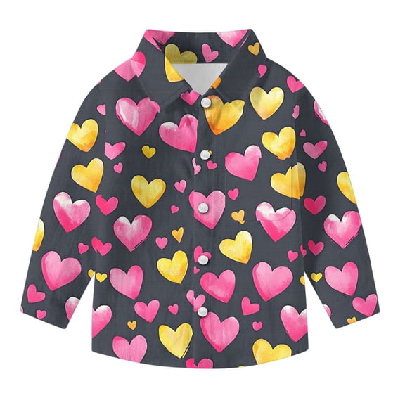 Kid Cute Heart Shirts Long Sleeve Tshirts Children Blouses Girls Fashion Loose Tunic Tee Outfit Valentines Day,01_Pink