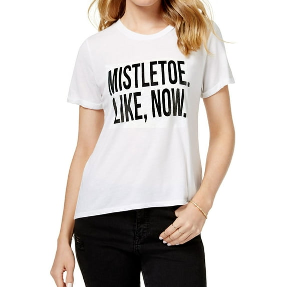 Kid Dangerous Womens Mistletoe. Like, Now. Graphic T-Shirt, White, Medium