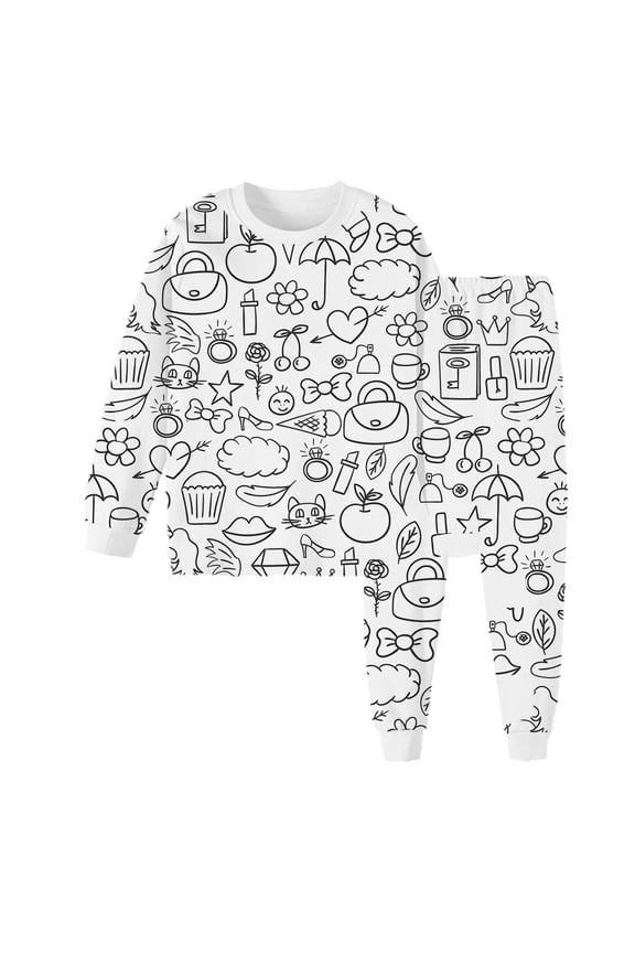 Kid Diy Hand Painted Homewear Set Color Your Own Toddler Pajamas for Toddler Cute Funny Cartoon Print Cotton Long Sleeve Top with Pajamas Pants Kids Christmas Pajamas for Children 6-7 Years