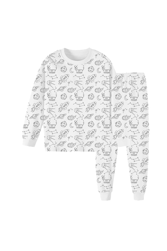 Kid Diy Hand Painted Homewear Set Coloring Pajamas for Kids Cute Funny Cartoon Print Cotton Long Sleeve Pullover Top with Pajamas Pants Birthday Gifts for Toddler 3-4 Years