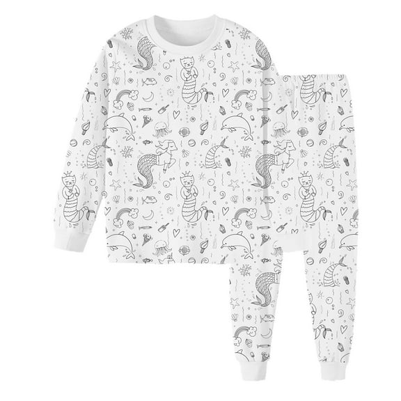 Kid Diy Hand Painted Homewear Set Colouring Pajama Sets for Boys Girls Funny Cute Cartoon Print Cotton Long Sleeve Crew Neck Top with Pajamas Pants Toddler Christmas Pajamas for Girls 4-5 Years