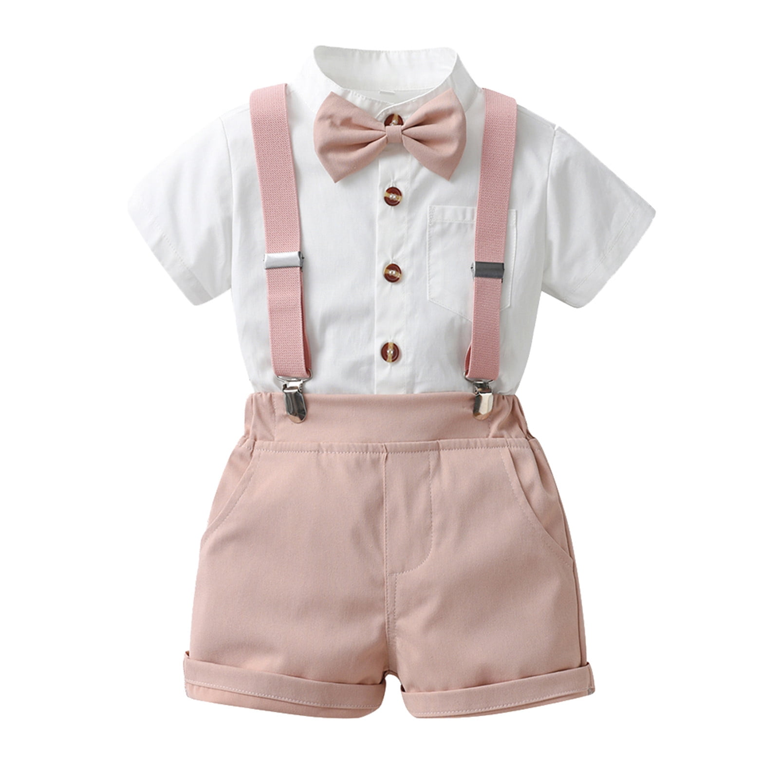 Kid Dress Suit Bowtie Dress Shirt Suspender Pants Baby Baptism Dress Boy Outfit 4-5 Years