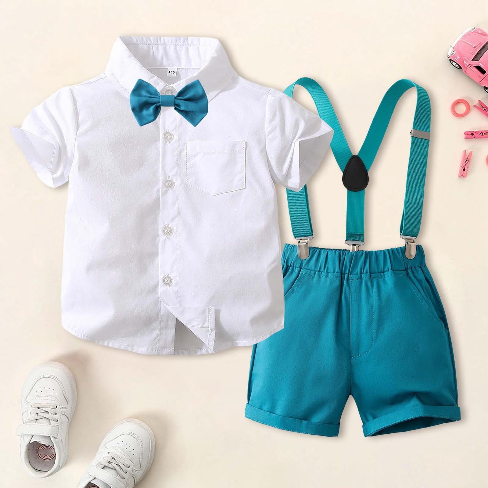 Kid Dress Suit Collared Dress Shirt Suspender Pants Easter Dress Baby Boy Outfit 5-6 Years