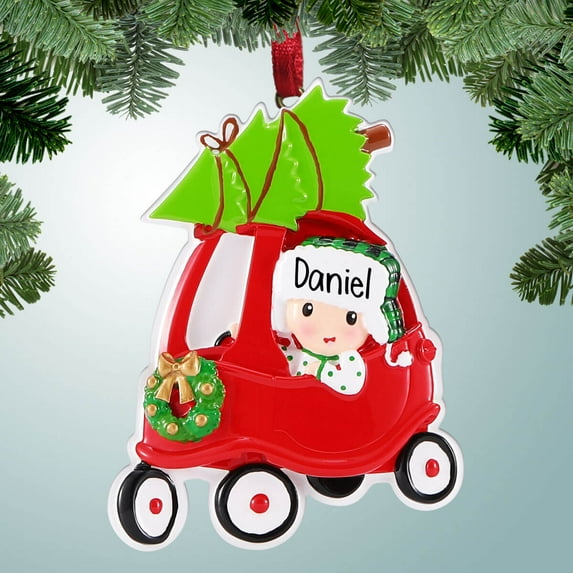 Kid Driving Toy Car Christmas Ornament - Children Playtime - Future Driver - Racing