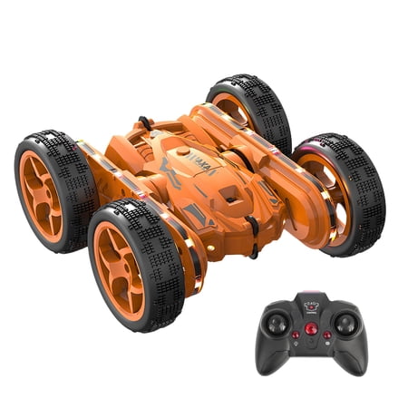 Kid Driving Moclever RC Car 7 Color Strip Light Dynamic Music Swing Arm Double-sided Rolling Remote Control Car Off Road 2.4GHz 4WD Rechargeable Racing Toy Car for Kids Aged 6+ Years Old, Orange