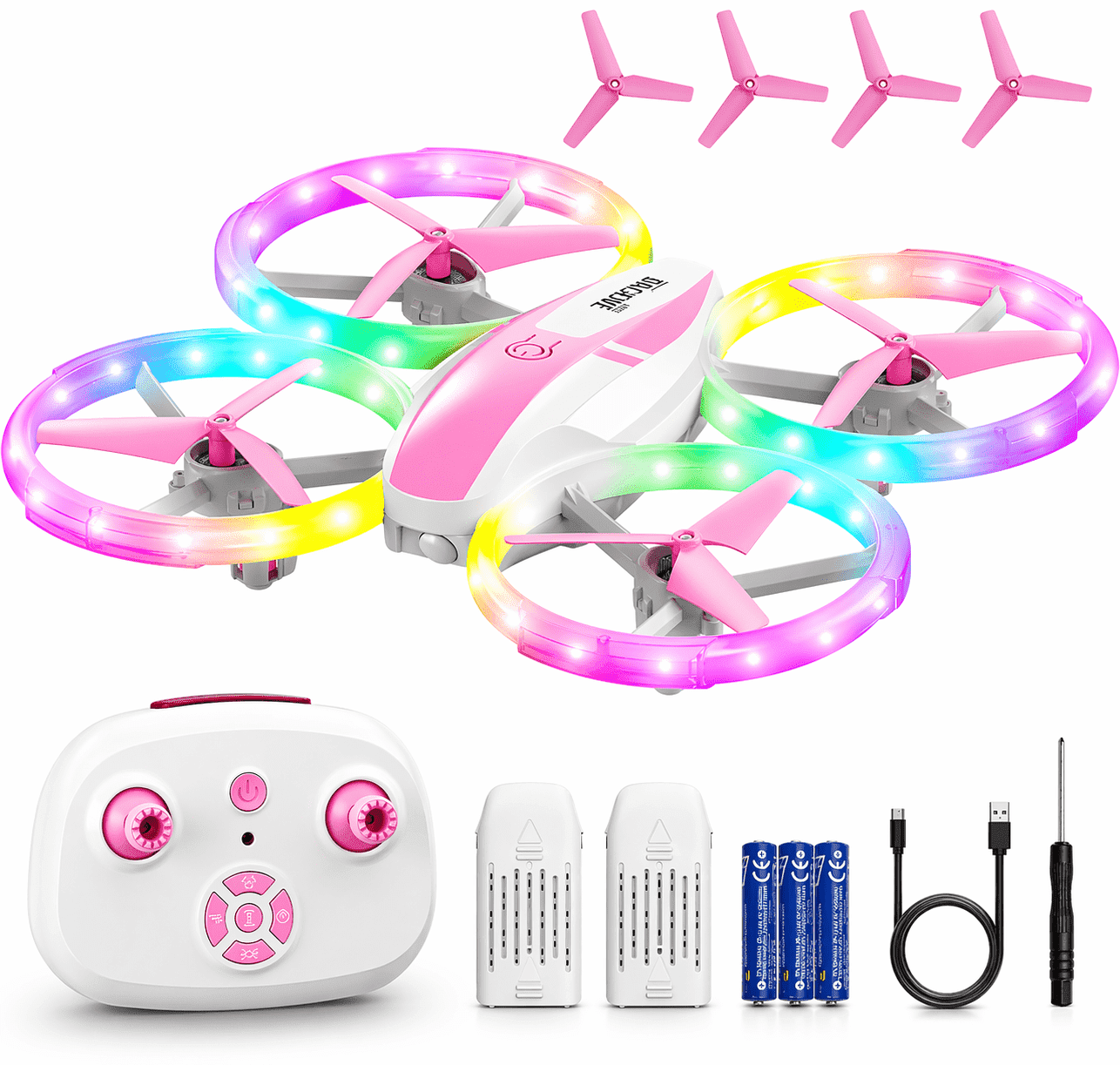 Kid Drone for Kids, Drone for Kid with LED Lights, Mini Drone for Kid, Toy Drone Quadcopter Remote Controls Drone for Children Boys Girls, Small Flying Toy for Kid Pink