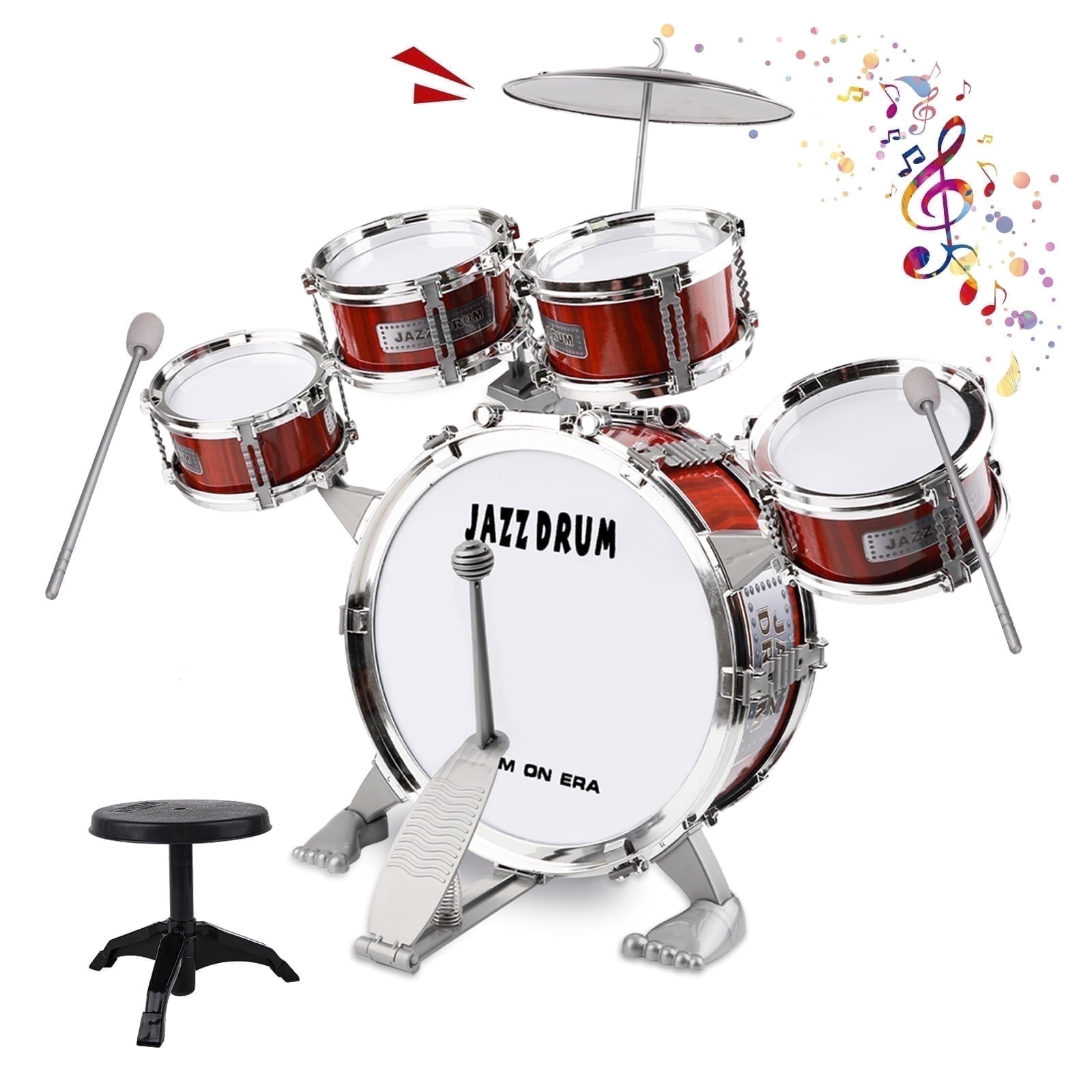 Kid Drum Set for Toddlers, Jazz Drum Set for Kids Age 3-5 with 5 Drums & Stool Musical Instruments Toy, Christmas / Birthday Gift for 3 4 5 Year Old Boys Girls