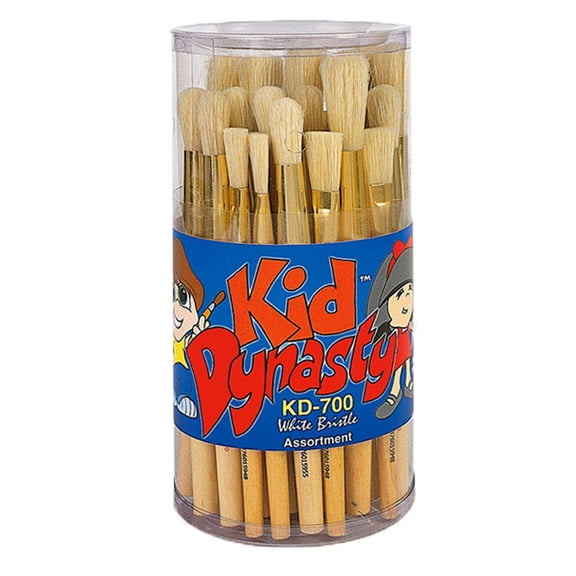 Kid Dynasty KD-700 Flat Junior White Bristle Paint Brush Set, Assorted Sizes, Set of 30