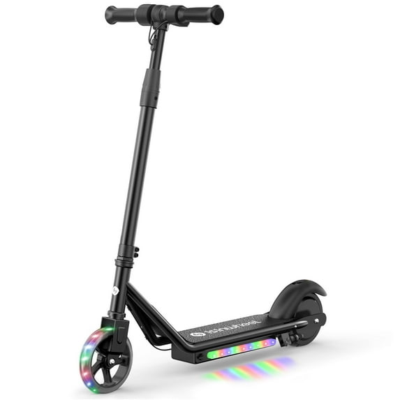 Kid Electric Scooter for Age 6-14, 150W with 2 Speeds (6/10 Mph), 2600mAh battery, Colorful Lights, Gift for Kid, Black