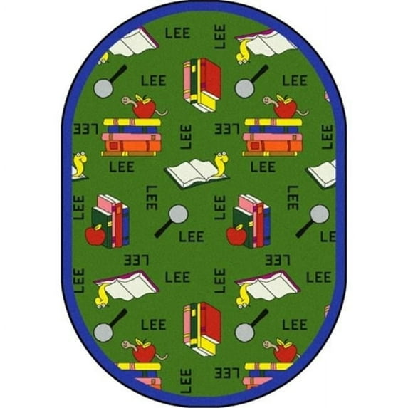 Kid Essentials Bookworm Language & Literacy Oval Rugs 02 Green - 5 ft. 4 in. x 7 ft. 8 in.
