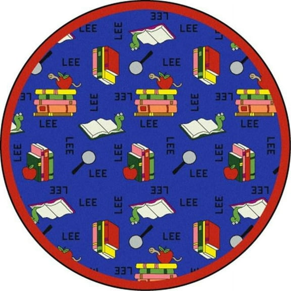 Kid Essentials Bookworm Language & Literacy Round Rugs 01 Blue - 7 ft. 7 in.