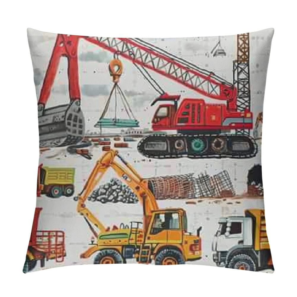 Kid Excavator Fabric by The Yard, Tractor Machinery Trucks Upholstery