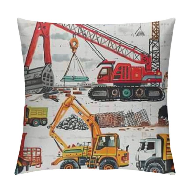 Kid Excavator Fabric by The Yard, Tractor Machinery Trucks Upholstery