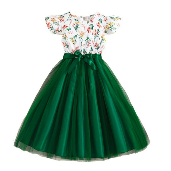 Kid Floral Princess Dress Girls Dresses Summer Girl Fly Sleves Mesh Dress Clothes 8-12T