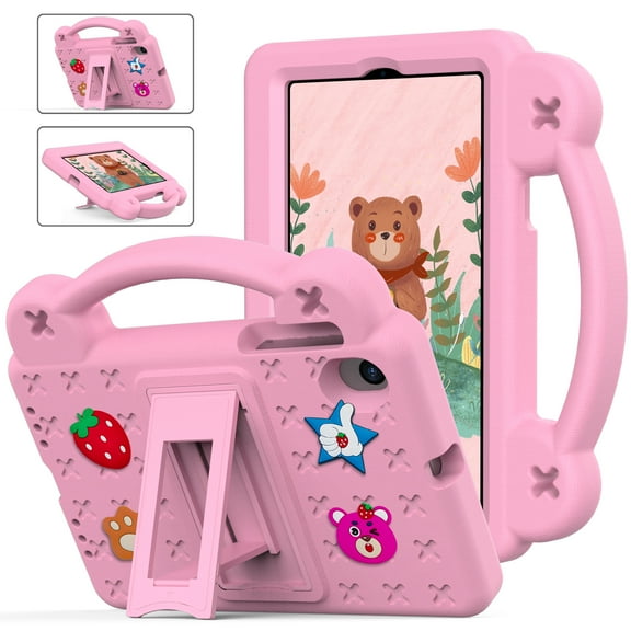 Kid Friendly Case Compatible with Walmart Onn 10.1" 4th Gen (2024) Shockproof Ultra Light Weight ,With Retractable Stand,Carrying handle,Cute Cartoon Design Anti-fall Rugged Cover,Pink