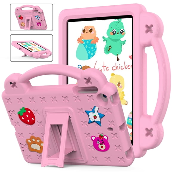 Kid Friendly Case Compatible with iPad mini 5/4/3/2/1 Shockproof Ultra Light Weight,With Retractable Stand,Carrying handle,Cute Cartoon Design Rugged Case,Pink