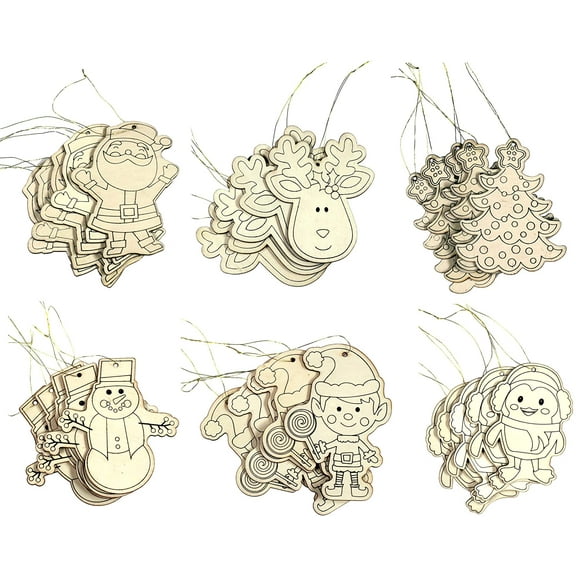 Kid Friendly DIY Holiday Christmas Themed Ornaments -Decorate Your Own - Contains 30 Ornaments Ready to Color or Paint