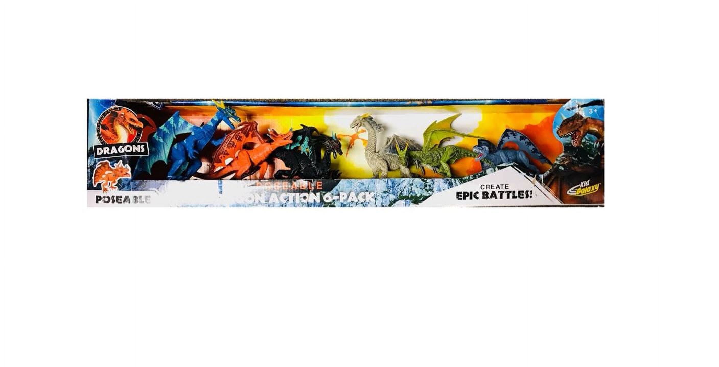 Kid Galaxy Poseable 9-inch Dragon Action, Set 6 Figure Create Epic Battles.