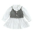 thumbnail image 1 of Kid Girl 2Pcs Summer Outfits, Long Sleeve Solid Color Shirt Dress + Houndstooth Cami Tops Set, 1 of 9