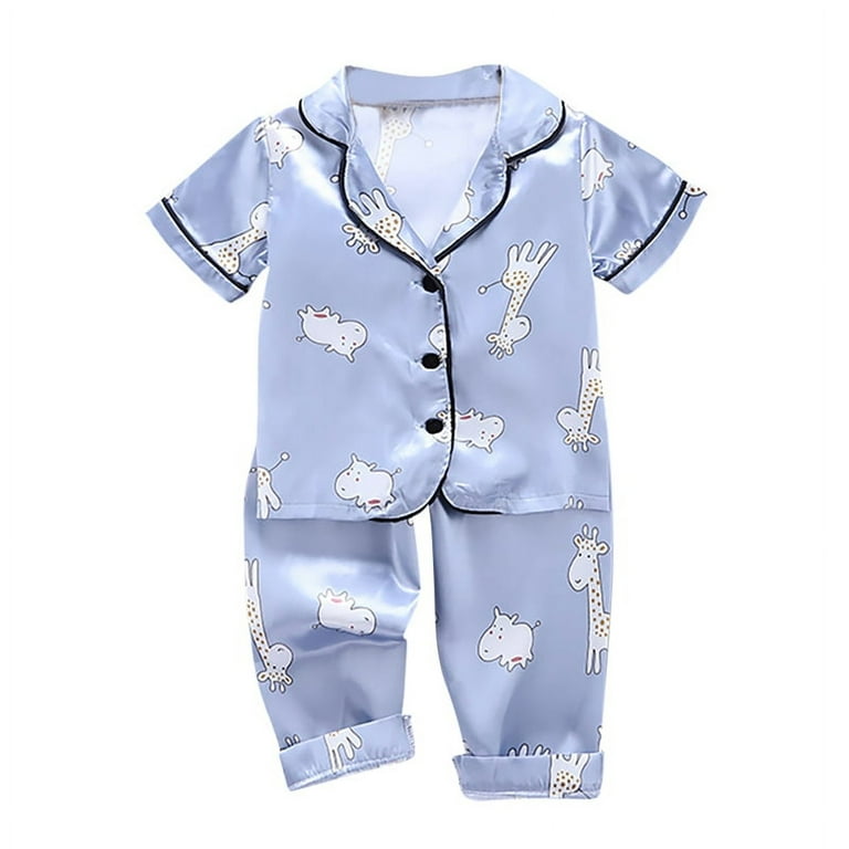 Kid Girl Boy Cotton Pajama Set Short Sleeve Pjs 2 Piece Nightwear