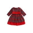 thumbnail image 1 of Kid Girl Christmas Dress Long Sleeve Round Neck Plaid Print Mesh Zipper High Waist Fall Princess Dress, 1 of 8