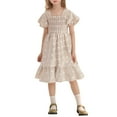 thumbnail image 1 of Kid Girl Dresses Short Sleeve Tiered Swing A-Line Summer Beige Dress For Girls Birthday Dress Girls Fancy Dress, 1 of 5
