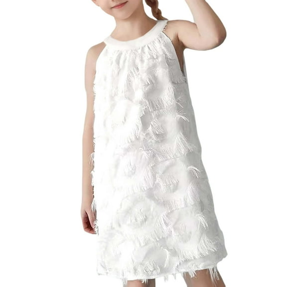 Kid Girl Dresses Sleeveless A-Line Tiered Swing Cotton White Dress Girls Birthday Dress Special Occasion Dress