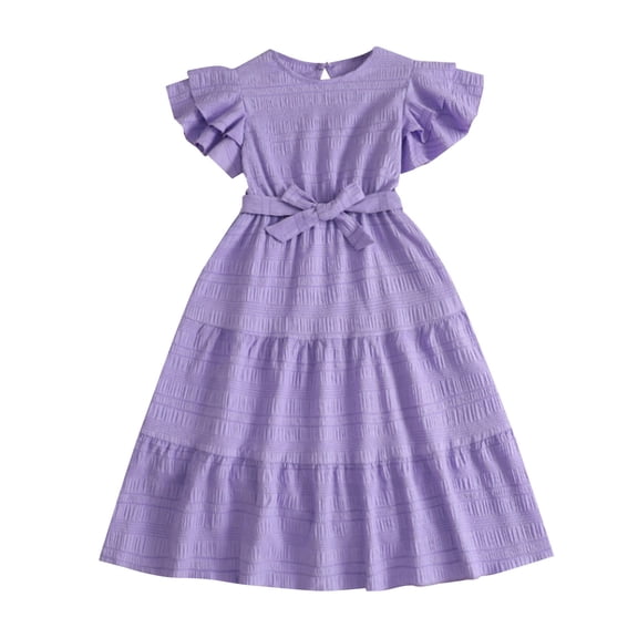 Kid Girl Dresses Flutter Sleeve A-Line Tiered Swing Cotton Dress For Girls Birthday Dress Girls Sundress Princess Dress