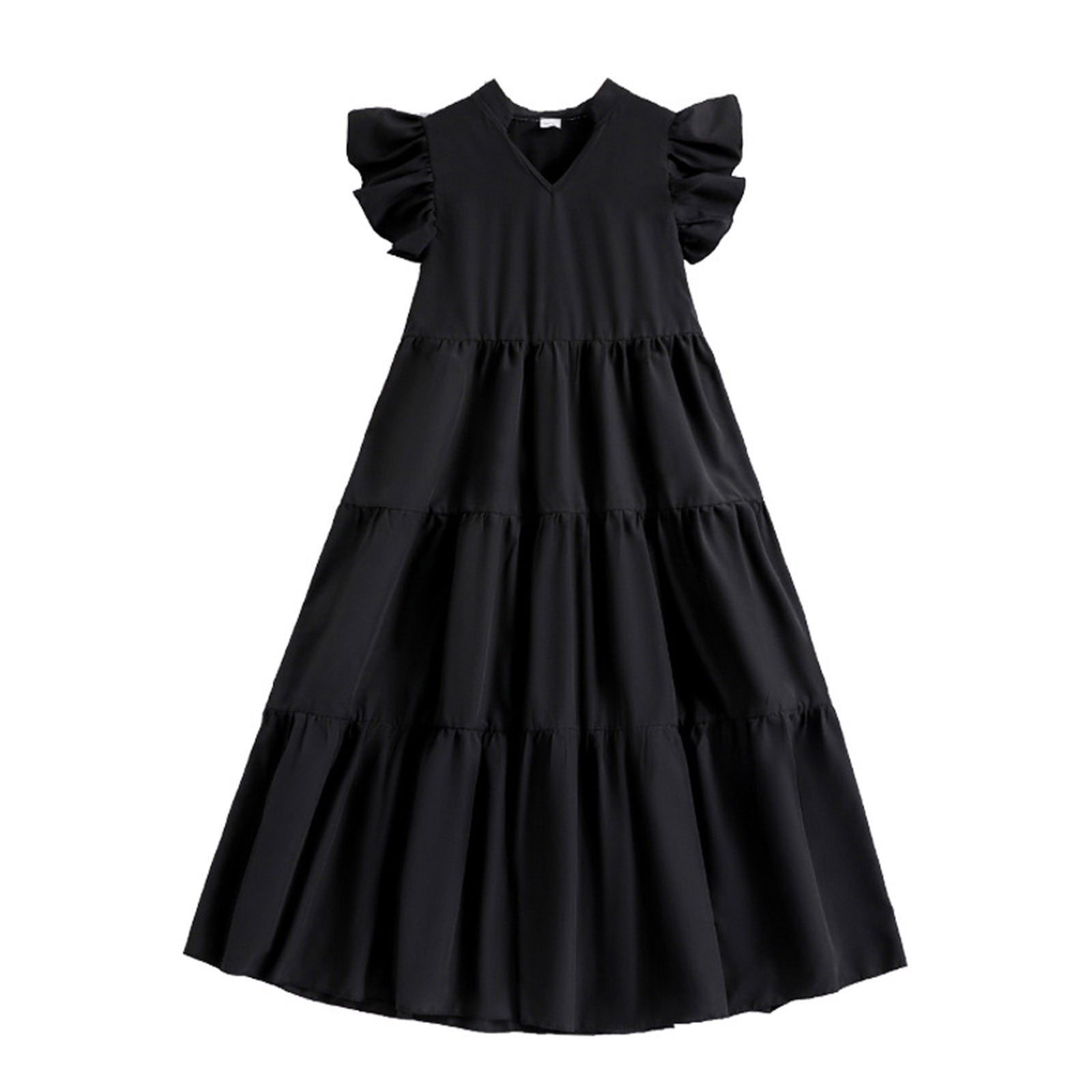 Girls Black Cotton Sleeveless Casual Dress