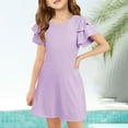 thumbnail image 1 of Kid Girl Dresses Short Sleeve A-Line Tiered Swing Casual Purple Dresses For Girls Birthday Dresses For Girls Party Dress, 1 of 3