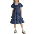 thumbnail image 1 of Kid Girl Dresses Short Sleeve Tiered Swing A-Line Casual Navy Dress For Girls Toddler Birthday Dress Girls Fancy Dress, 1 of 5