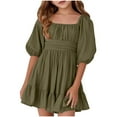 thumbnail image 1 of Kid Girl Dresses Short Sleeve Tiered Swing A-Line Summer Army Green Dresses For Girls Birthday Dresses For Girls Fancy Dress, 1 of 4