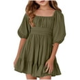 thumbnail image 1 of Kid Girl Dress Short Sleeve Tiered Swing A-Line Casual Army Green Dresses For Girls Birthday Dress Summer Princess Party Dress, 1 of 4