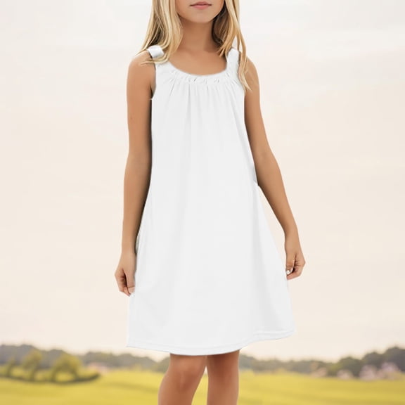 Kid Girl Dresses Sleeveless Tiered Swing A-Line Casual White Dress For Girls Birthday Dress Girls Girls Party Dress