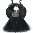 thumbnail image 1 of Kid Girl Halloween Costumes Tutu Dress Cosplay party Outfits Fancy Devil Witch Dress up +headband+wing, 1 of 7