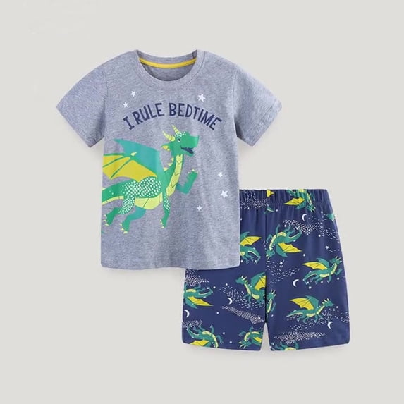 Kid Girl Pajamas Set Dinosaur Prints Girls' Fashion Pajamas Set Pullover Shirts with Shorts Toddler Boy Clothes 7-8 Years