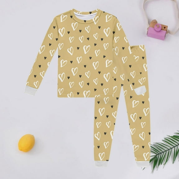 Kid Girl Pajamas Set Love Crewneck Soft Comfort Summer Girls Outfit Cute Pjs For Girls 5-6