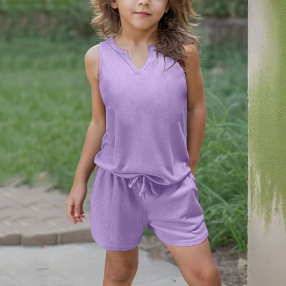 Kid Girl Pajamas Set Solid Crewneck Pullover Top Sleepwear Loungewear Set Girls Pjs Size 7-8 Years