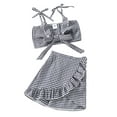 thumbnail image 1 of Kid Girl Plaid Skirt Outfits Bowknot Tie-Up Crop Top + Ruffle A-Line Skirt 2 Piece Summer Casual Outfit Sets, 1 of 9