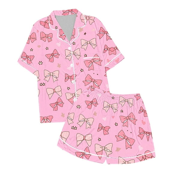 Kid Girl Satin Pajamas Set Bowknot Button Down Homewear Set Toddler Nightgown Pajamas For Kids 8-9 Years
