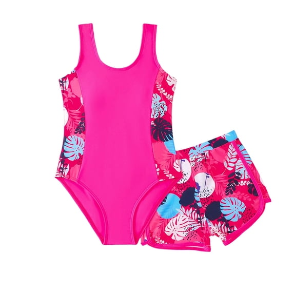 Kid Girl Swimsuit Tankini Set 2PC Bathing Suit for Girls, Tropical Girls' Full Coverage Swimwear Shorts Set